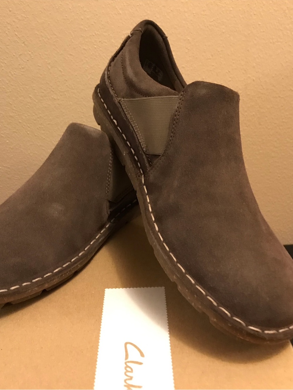 Clarks  Slip-On Shoes in Taupe Suede - Picture 2 of 8